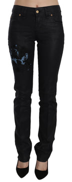 Black Swan Floral Embroidered Mid Waist Skinny Denim Jeans