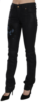 Black Swan Floral Embroidered Mid Waist Skinny Denim Jeans