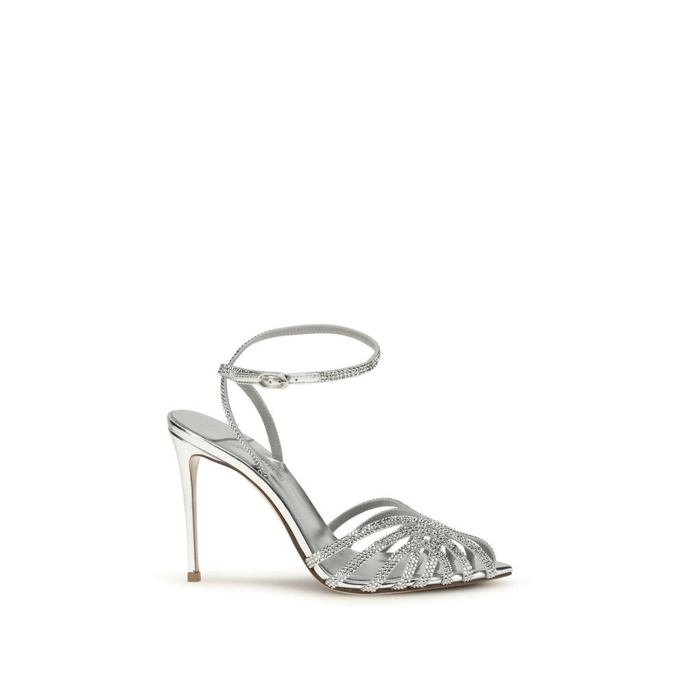 Silver Calf Leather Bos Taurus Stiletto Heel Sandals