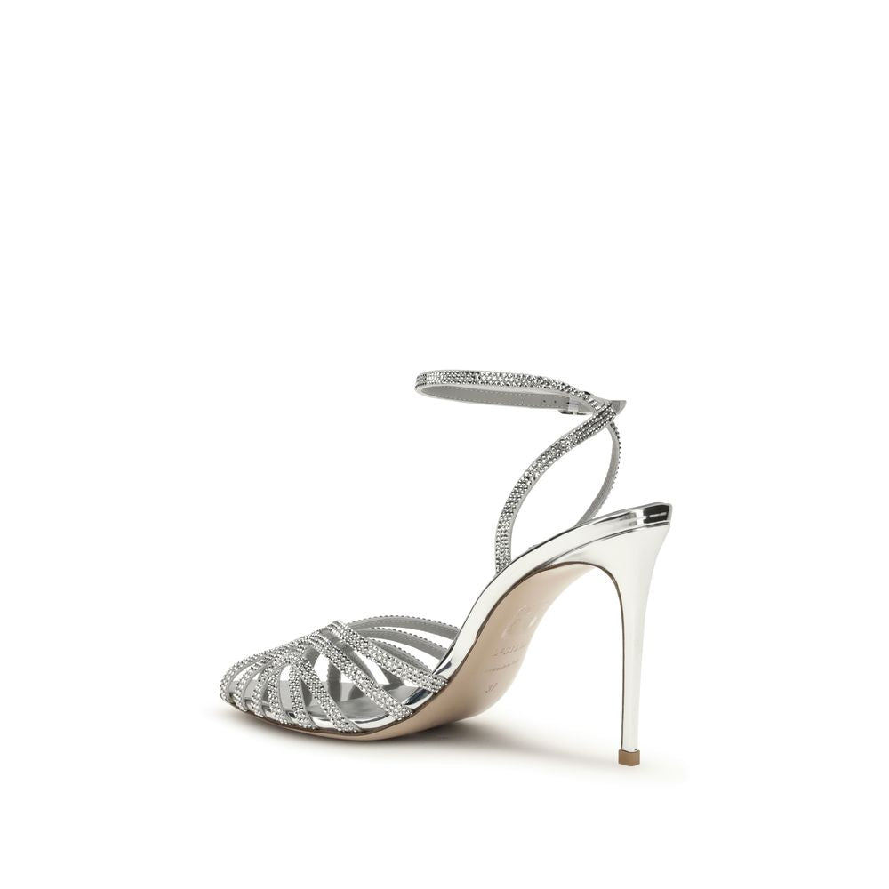 Silver Calf Leather Bos Taurus Stiletto Heel Sandals