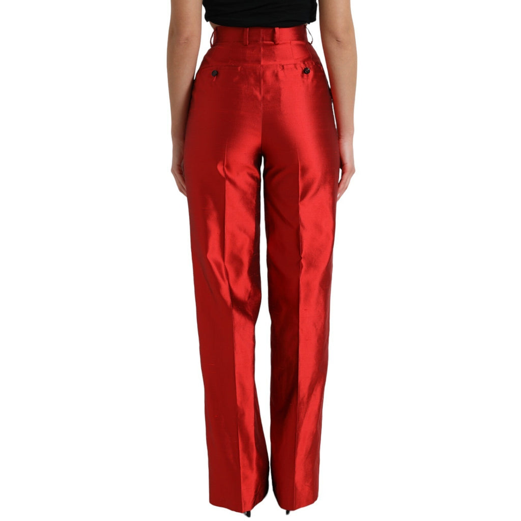 Red Satin Silk High Waist Wide Leg Pants