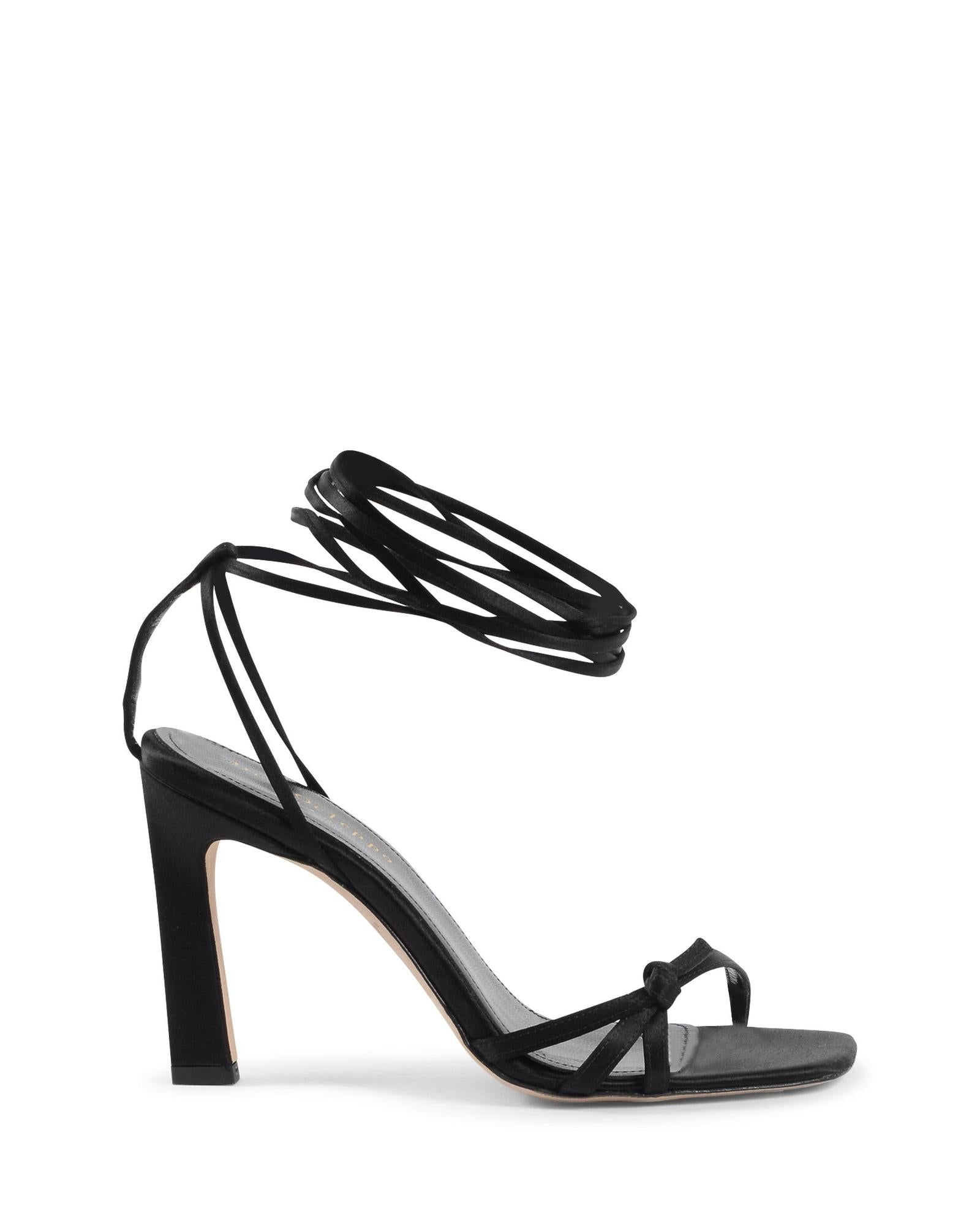 Black Satin Strap-On Sandals