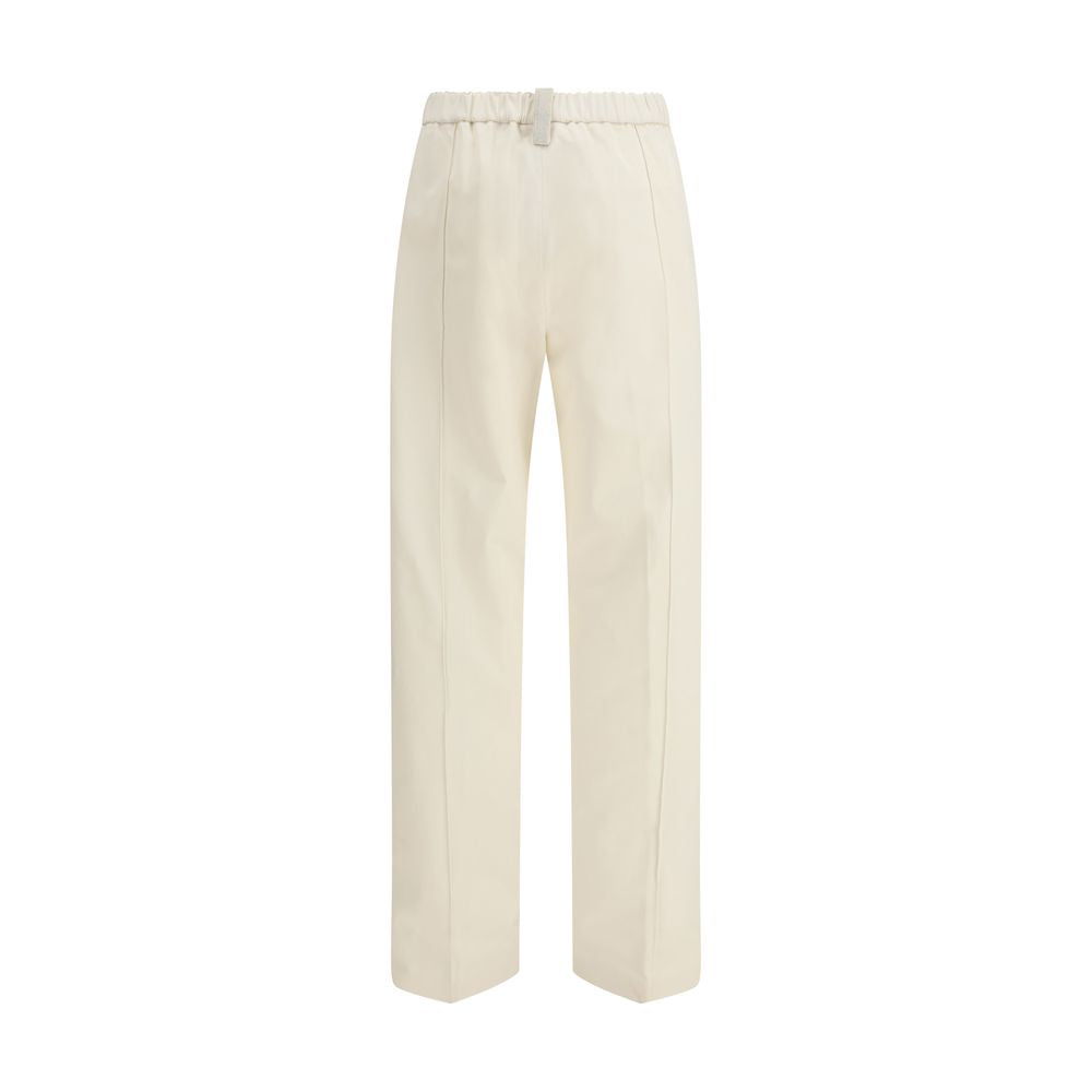 Beige Cotton Casual Pants