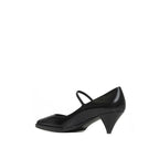 Black Calfskin Mid Heel Pumps