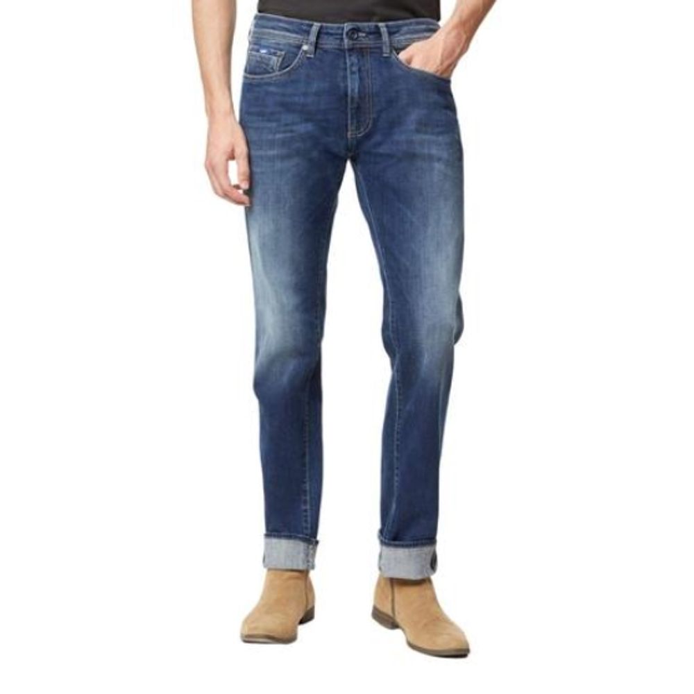 Blue Cotton Straight-Leg Jeans