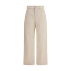 Beige Cotton Casual Pants