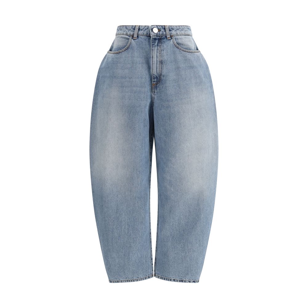 Blue Cotton Straight-Leg Jeans