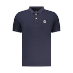 Blue Cotton Men Polo Shirt