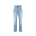 Blue Cotton Cropped Jeans