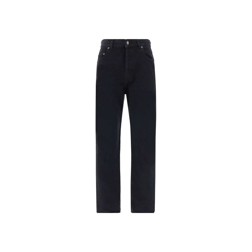 Black Cotton Straight-Leg Jeans