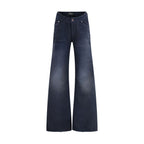 Blue Cotton Flared Jeans