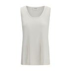 White Linen Sleeveles T-Shirt