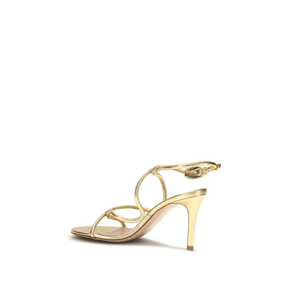 Gold Calf Leather Bos Taurus Stiletto Heel Sandals