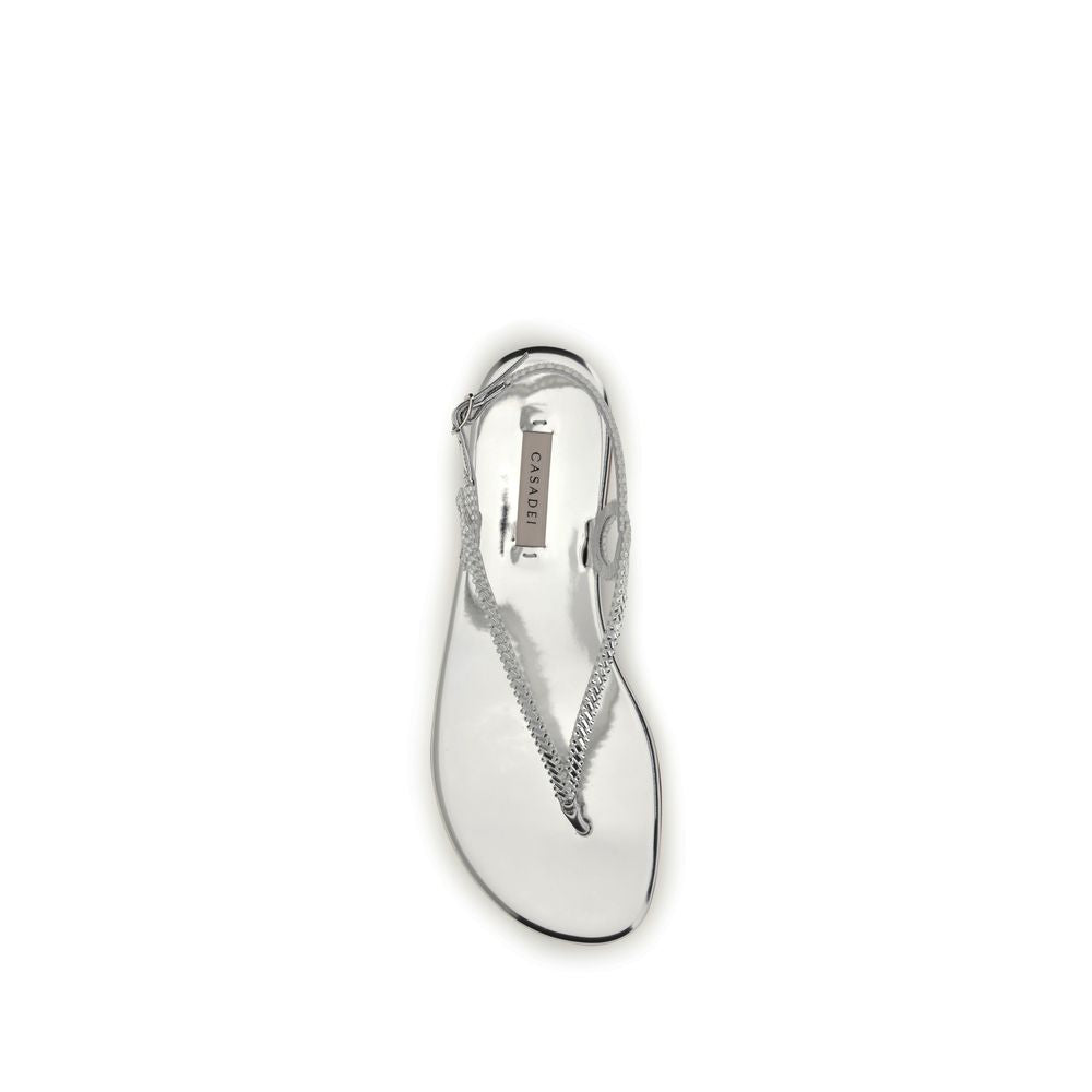 Silver Calf Leather Bos Taurus Flat Sandals