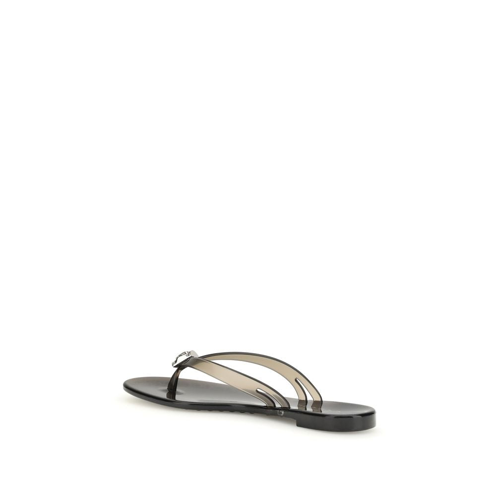Black Polyurethane Flat Sandals