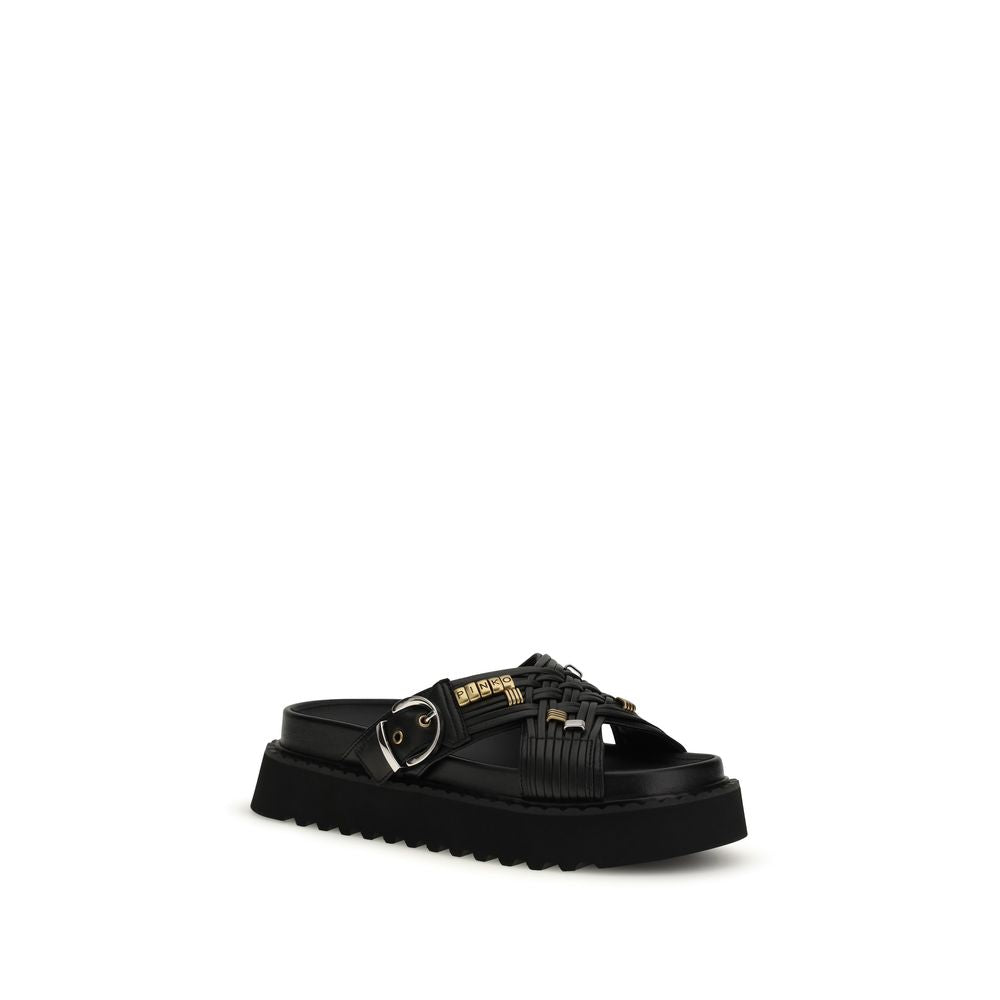 Black Goatskin Platform Sandals