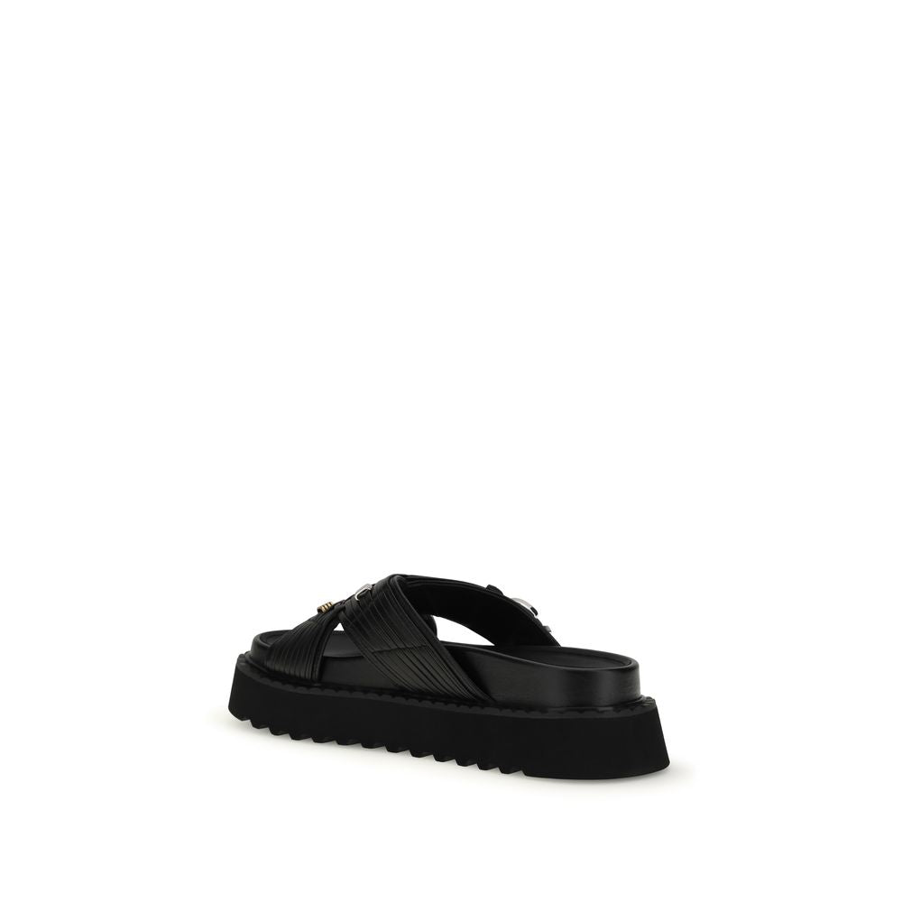 Black Goatskin Platform Sandals