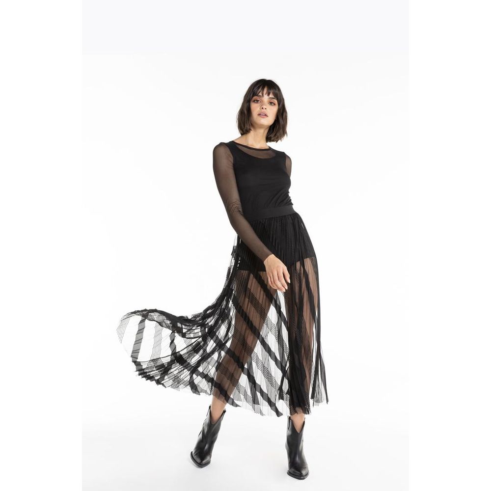 Black Polyester Long Skirt