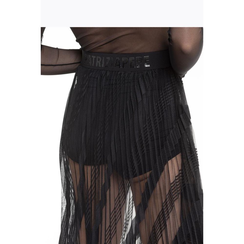 Black Polyester Long Skirt