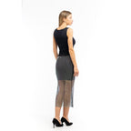 Black Polyester Midi Skirt