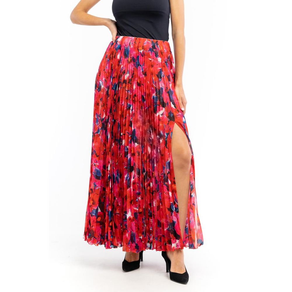 Red Polyester Long Skirt