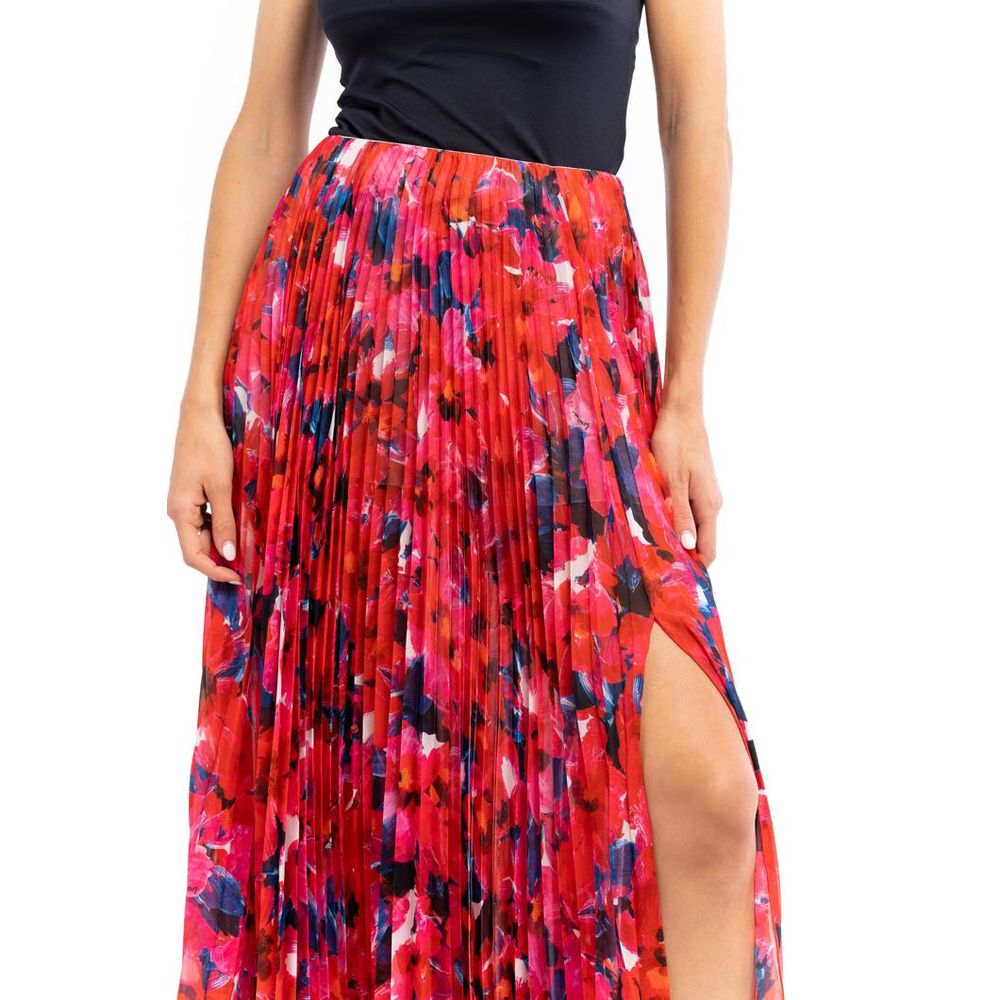 Red Polyester Long Skirt