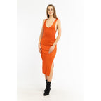 Orange Viscose Casual Dress