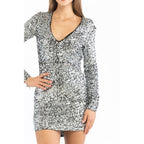 Silver Polyester Cocktail Dress