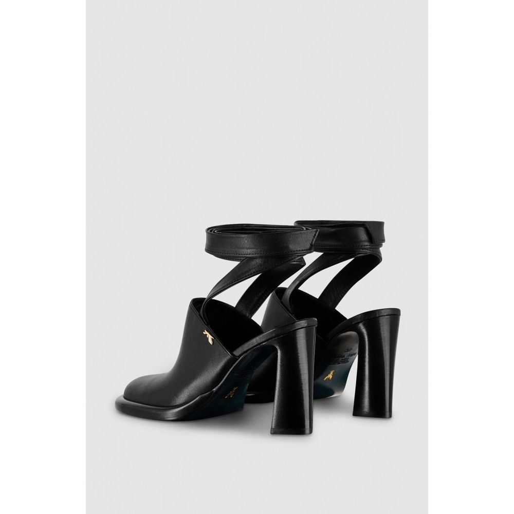 Black Calfskin Stiletto Heel Sandals