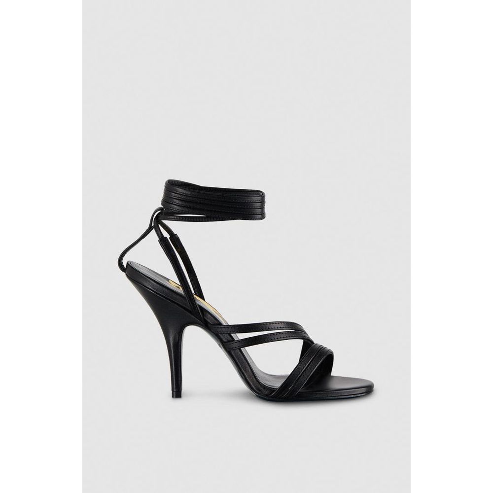 Black Calfskin Stiletto Heel Sandals