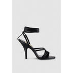 Black Calfskin Stiletto Heel Sandals