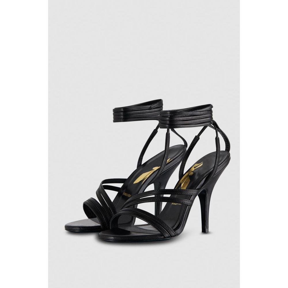 Black Calfskin Stiletto Heel Sandals