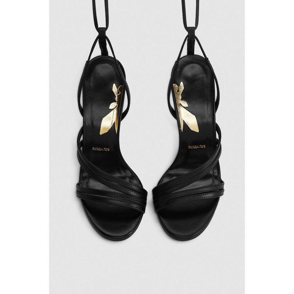 Black Calfskin Stiletto Heel Sandals