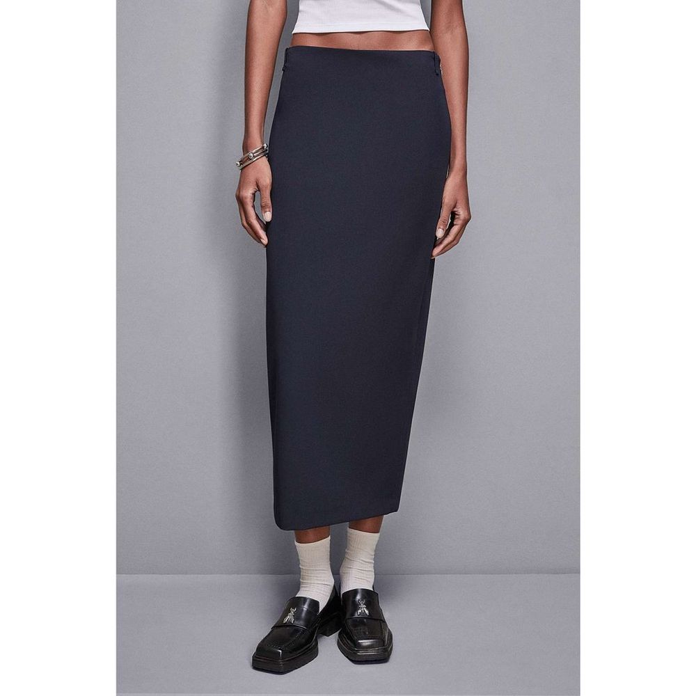 Navy Blue Polyester Long Skirt