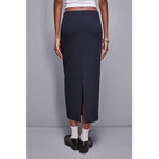 Navy Blue Polyester Long Skirt