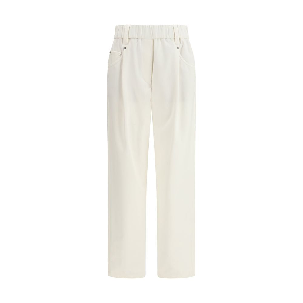 Beige Cotton Casual Pants