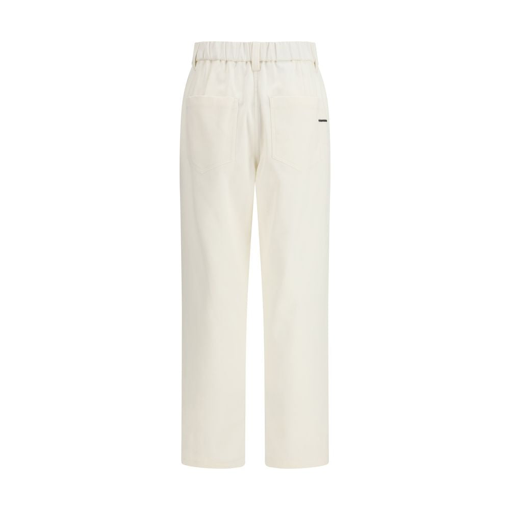 Beige Cotton Casual Pants
