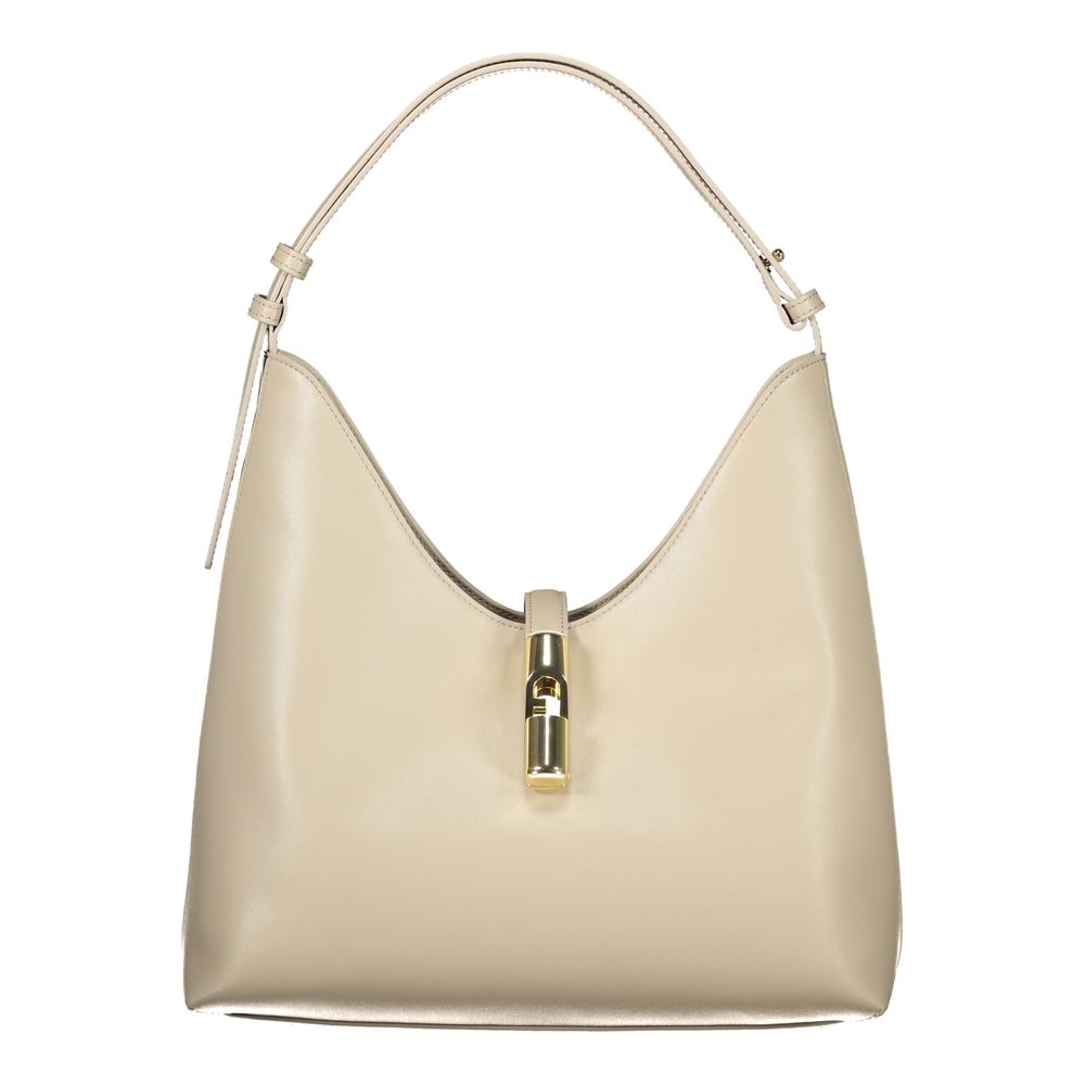 Beige Leather Women Handbag