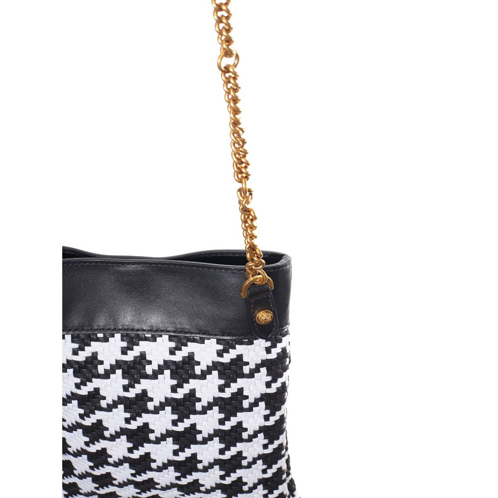 Black And White Leather And Textile Shoulder Bag