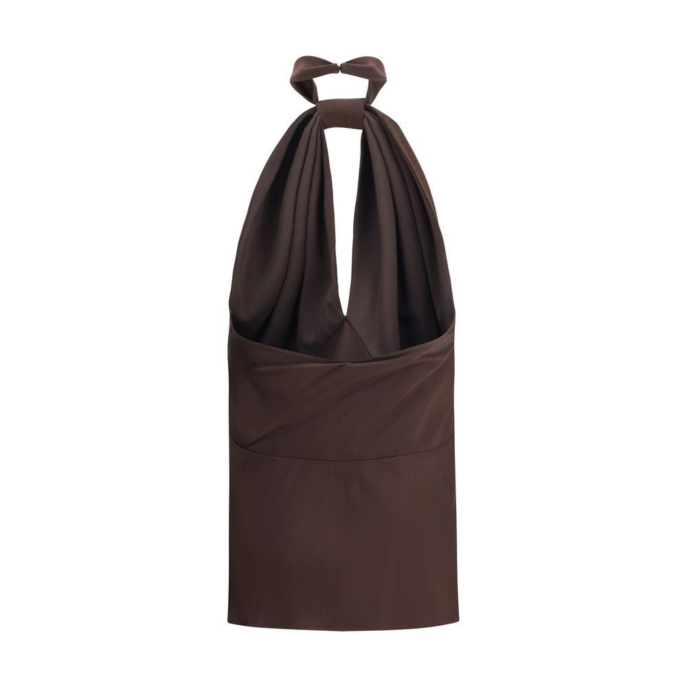 Brown Acetate Sleeveles T-Shirt