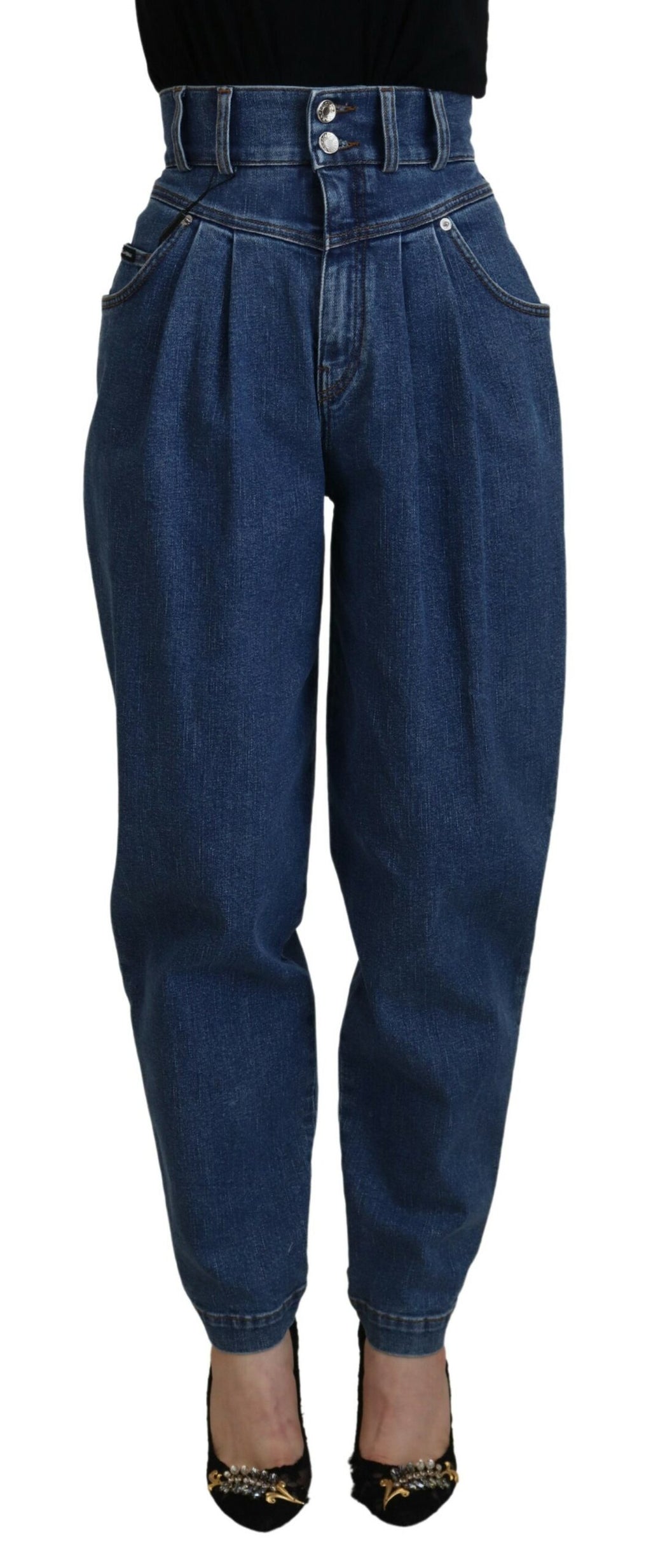 Blue Cotton High-Waisted Jean
