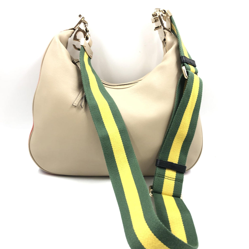 Gucci Aria Calfskin Web Large Attache Shoulder Bag Beige