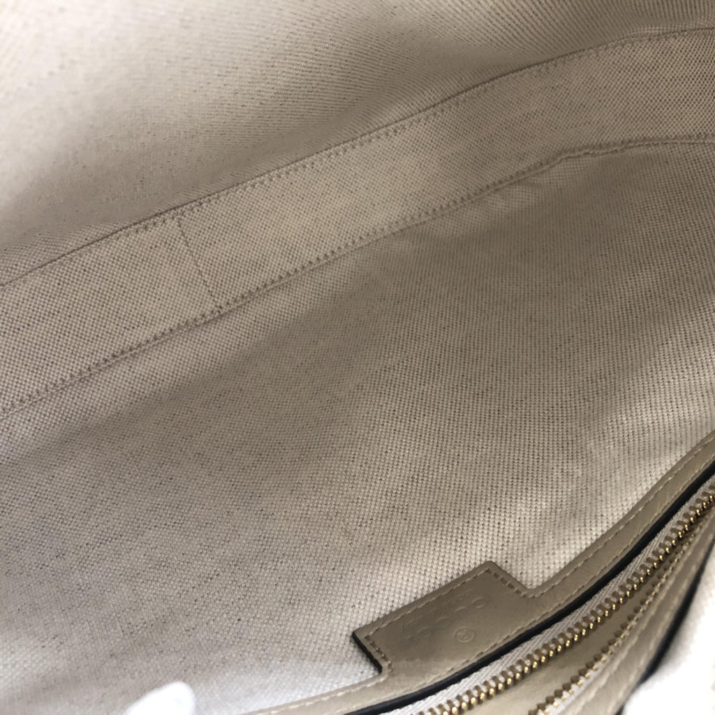 Gucci Aria Calfskin Web Large Attache Shoulder Bag Beige