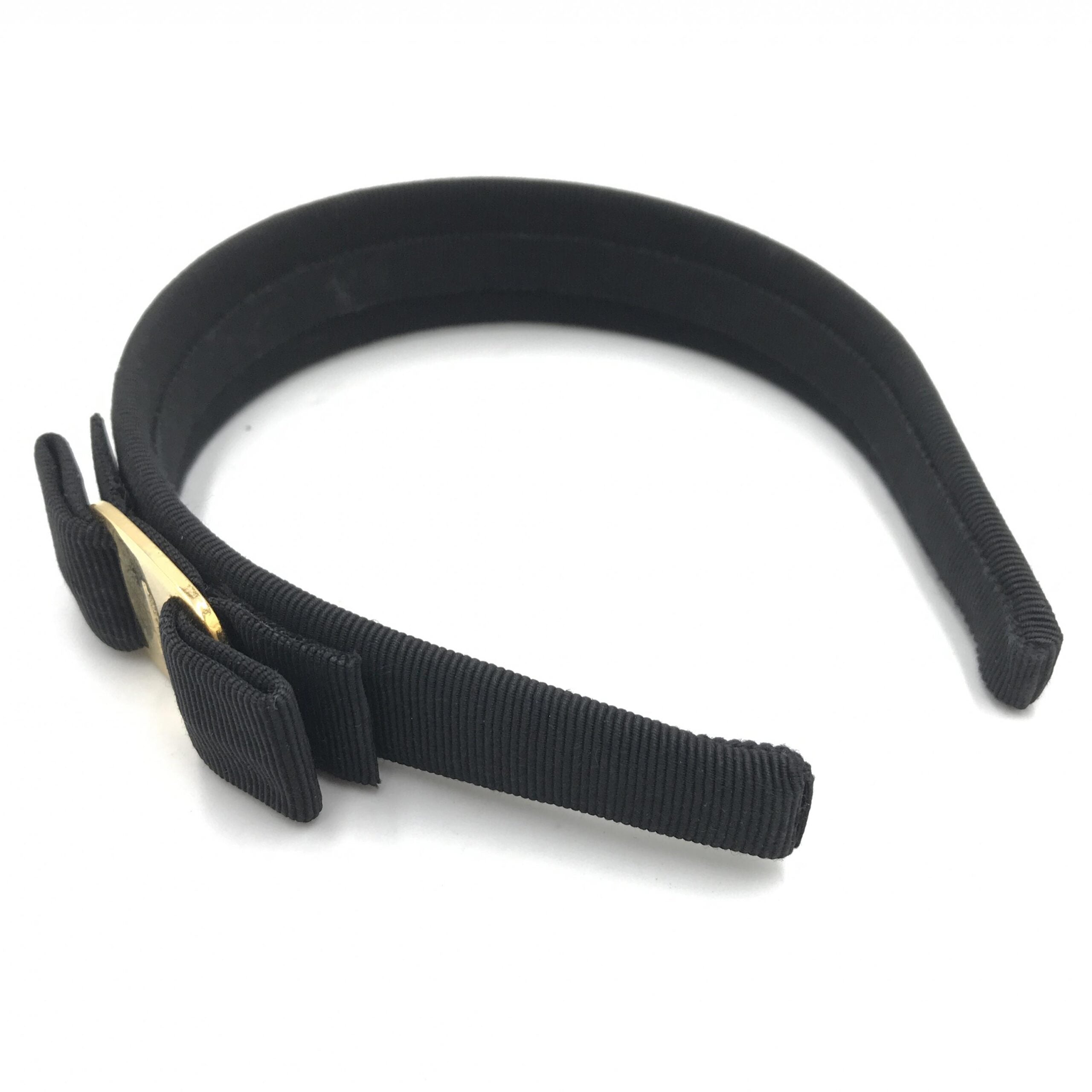 Black Grosgrain Headband With Gold Hardware