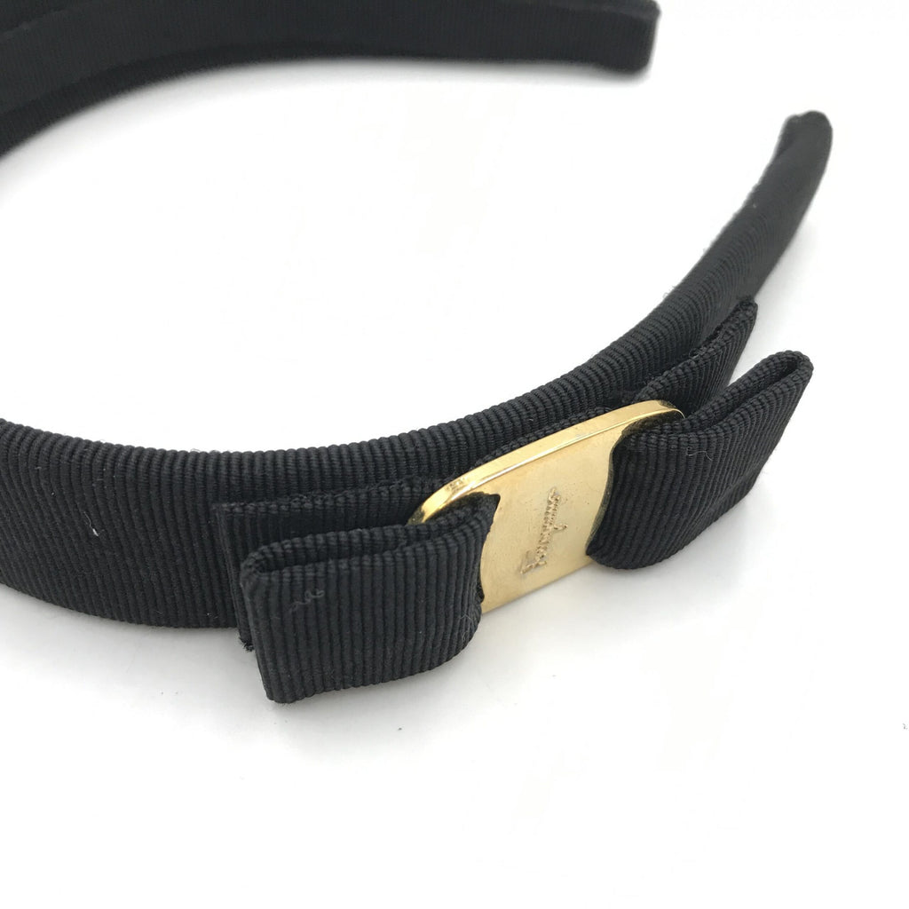 Black Grosgrain Headband With Gold Hardware