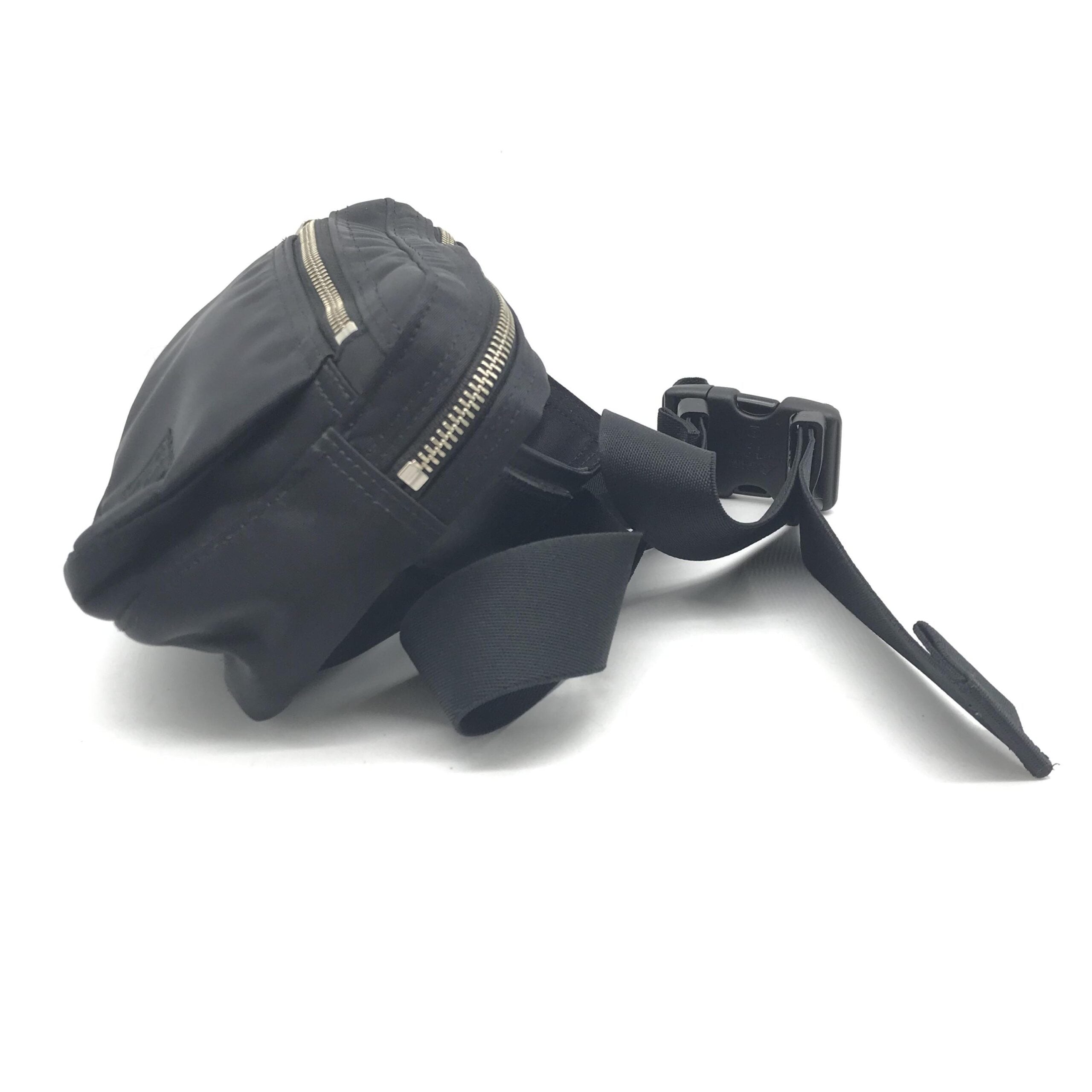 Black Waist Pouch With Zippered Compartments