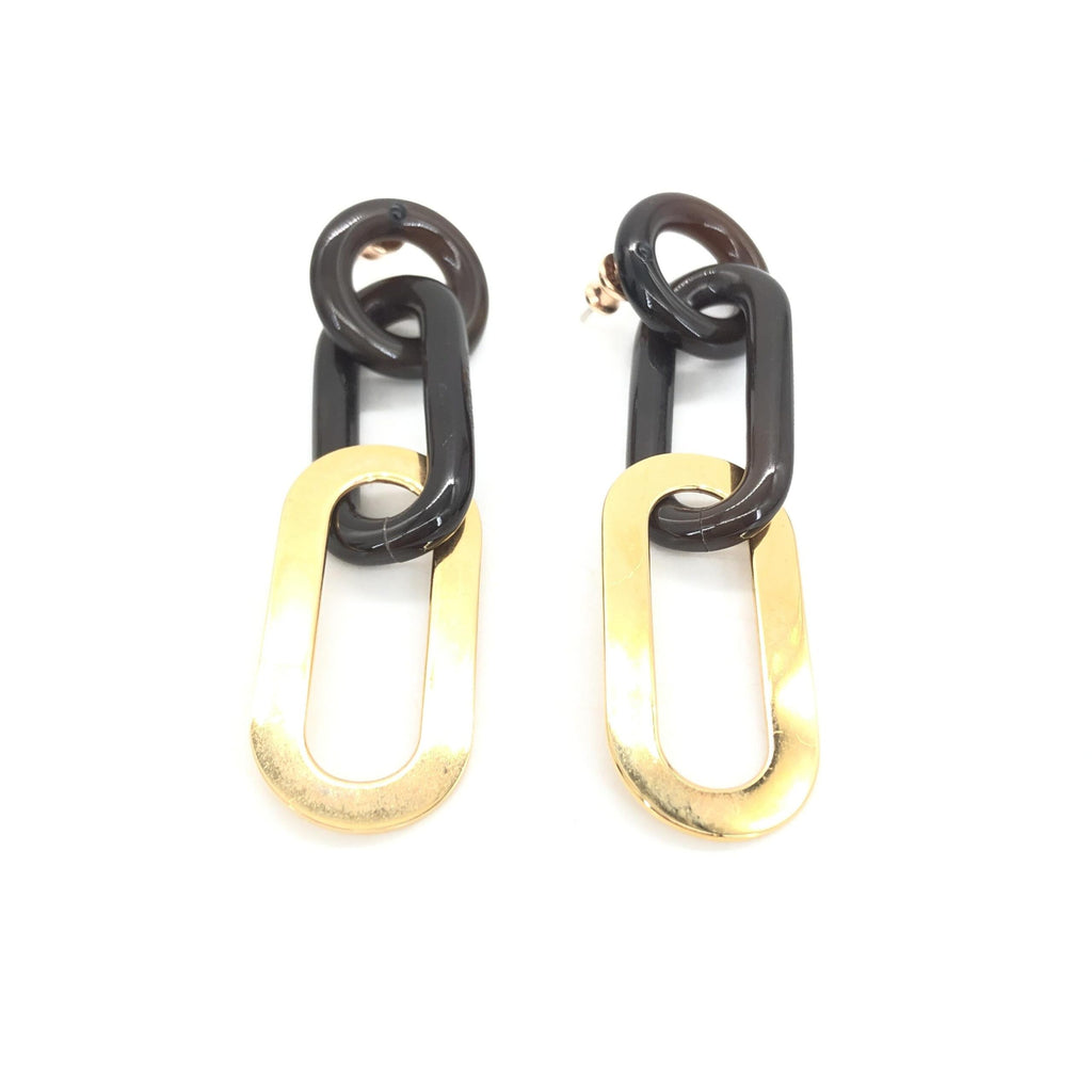 Gold Plated And Black Chain Link Earrings