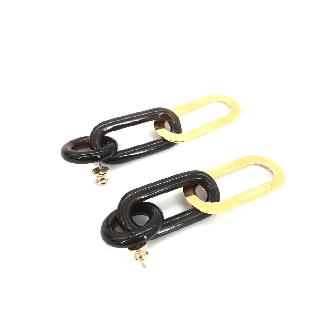 Gold Plated And Black Chain Link Earrings