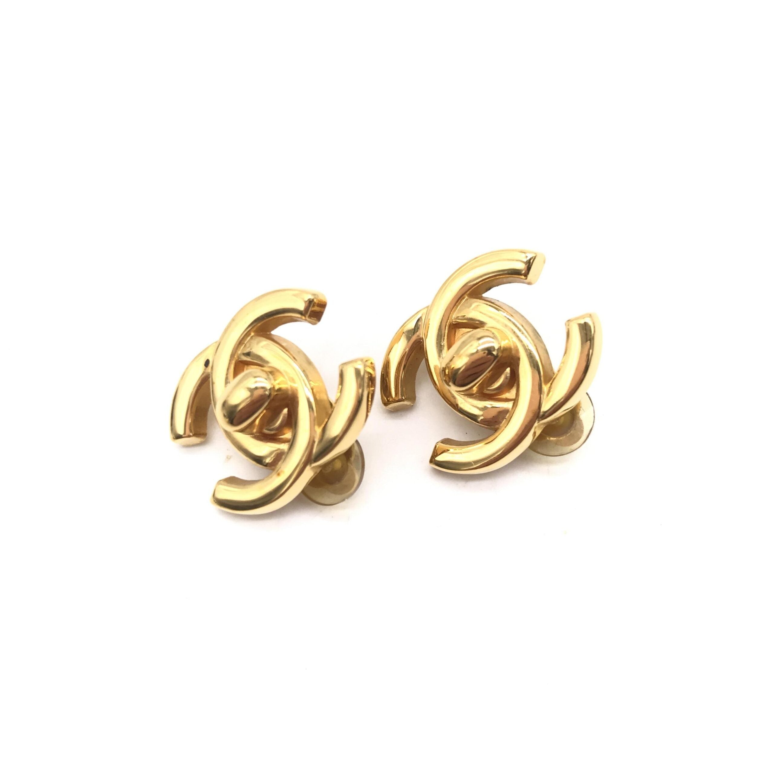 Gold PLated CC Turnlock Clip-On Earrings