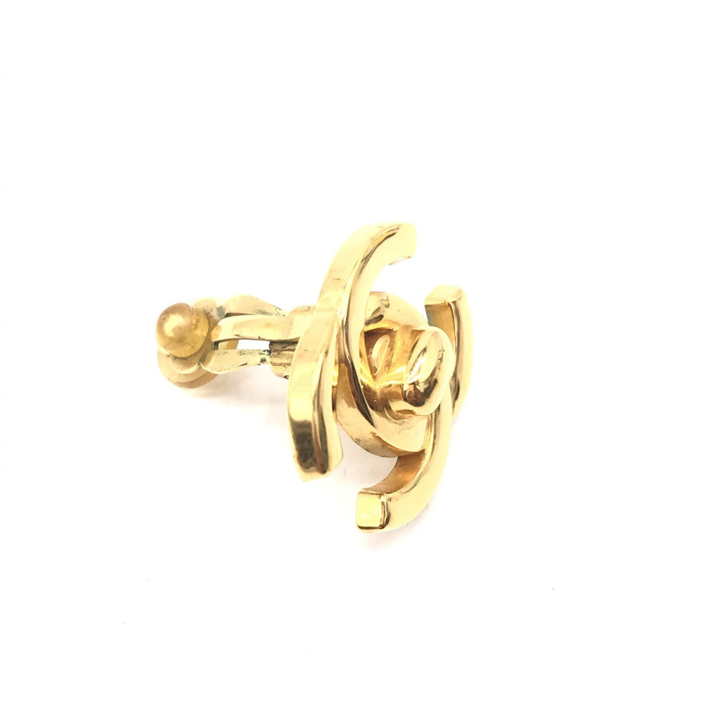 Gold PLated CC Turnlock Clip-On Earrings